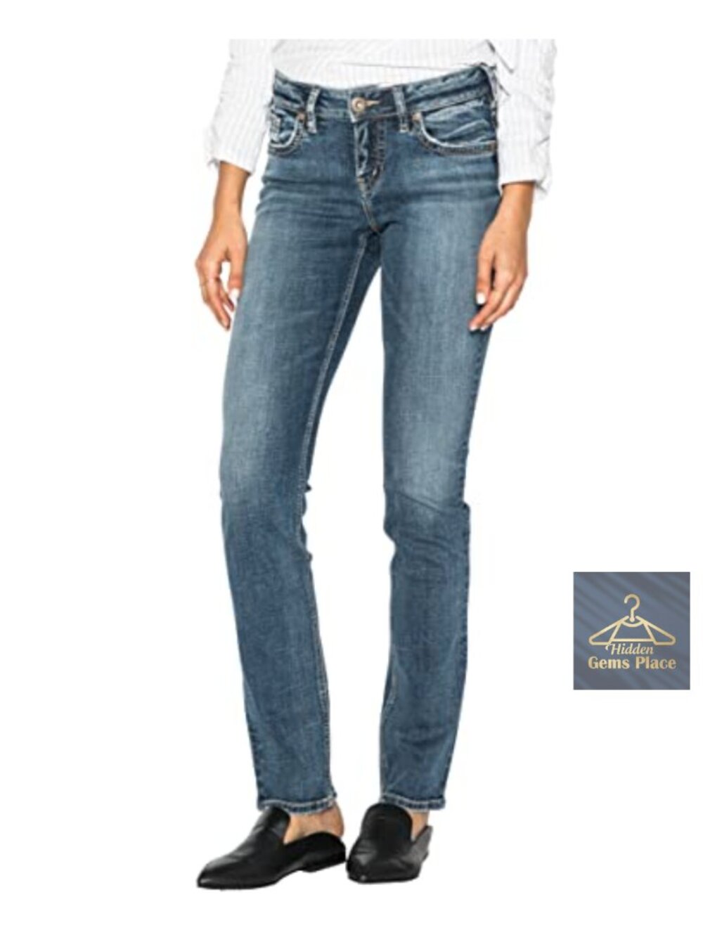 Mid Rise Curvy Fit Straight Leg Jeans Women's Stretch Denim 5-Pocket